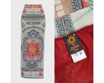 Jean Paul Gaultier 1990s Vintage Money Bank Note Print Maxi Skirt Pareo Mesh Wrap Skirt Soleil Size US 2-4-6 XS-Small
