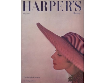 Harper's Bazaar UK maggio 1950 Rivista di moda vintage britannica Anni '50 Compleanno Anniversario Regalo di Natale Foto Pubblicità