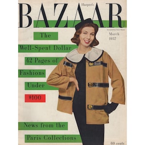 Harper&#39;s BAZAAR US March 1957 Vintage Fashion Magazine 1950s Retro Birthday Anniversary Christmas Gift Present Photos Ads Advertisements