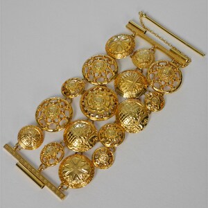 GIANNI VERSACE 1990s Vintage Maximalist Medusa Statement Bracelet Multi-Strand Cuff Gold-Tone Metal