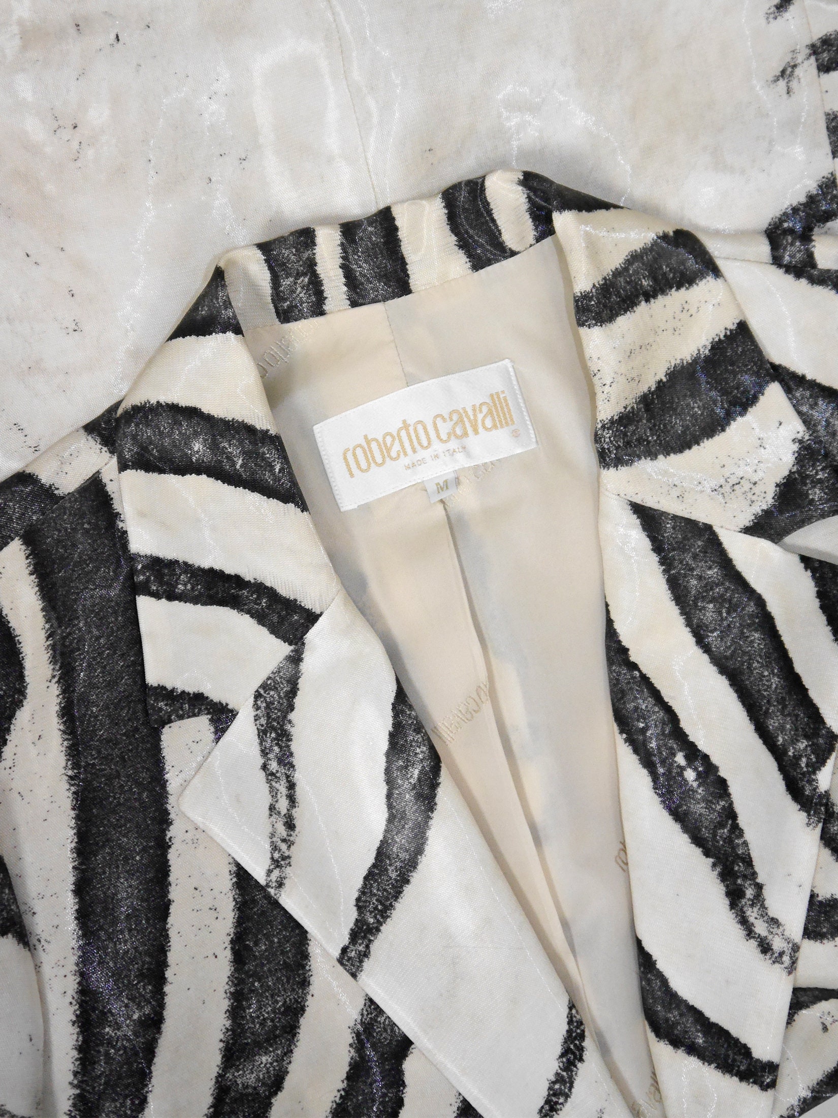 ROBERTO CAVALLI Spring 1999 Vintage Zebra Print Oversized Silk