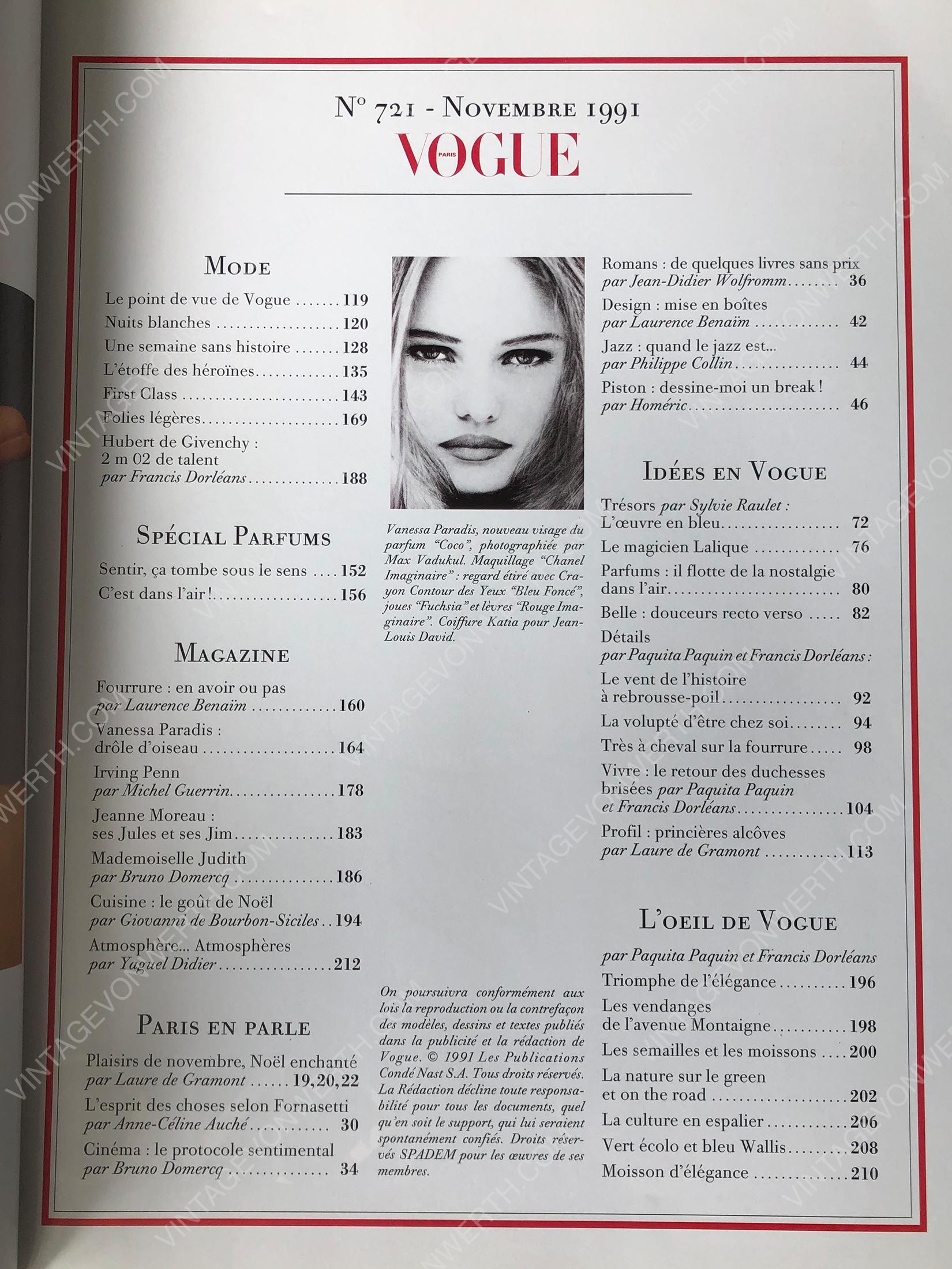 VOGUE PARIS November 1991 Vintage Fashion Magazine 1990s Birthday