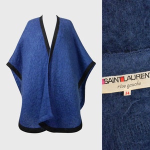 Yves Saint Laurent YSL 1970s 1980s Vintage Indigo Blue Wool Swing Cape w/ Braided Edges Size XS-Small US 2-4-6
