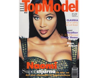 ELLE TOP MODEL No. 3 January 1995 Naomi Campbell Swedish Edition Vintage Fashion Magazine 1990s Birthday Anniversary Christmas Gift Present