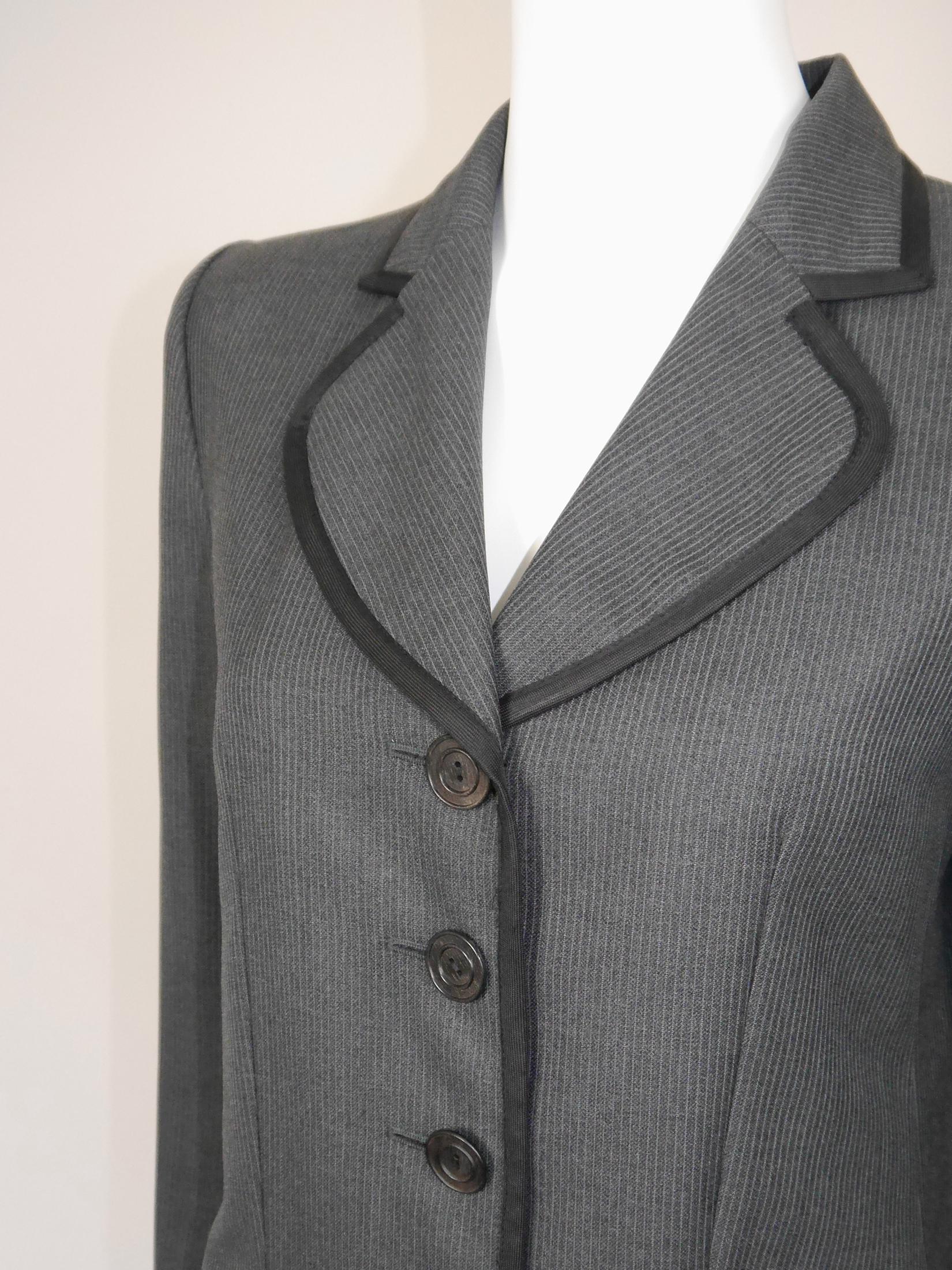 Yves Saint Laurent YSL 1990s Vintage Grey Pinstripe Wool Tailored 