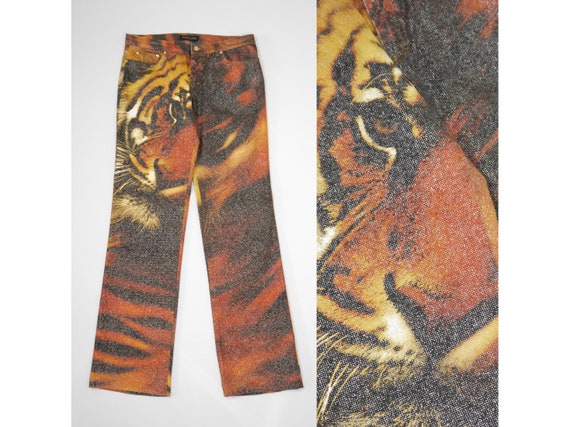 ROBERTO CAVALLI Fall 2000 Vintage Tiger Print Den… - image 1
