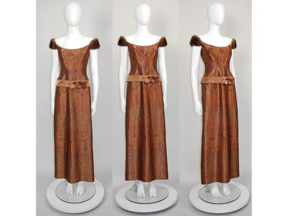 ESCADA Couture 1990s 2000s Vintage Brocade Maxi Evening Dress W Mink Straps Copper Metallic Gown Size XS US 2 4 Etsy Ireland