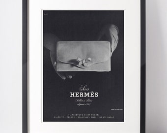 HERMÈS 1966 vintage Publicité années 1960 Sac à main Marque de luxe Ad Poster Wall Art Anniversaire Anniversaire Noël Petite amie Cadeau Présent Décor