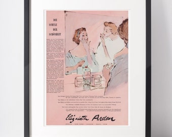 ELIZABETH ARDEN 1954 Pubblicità d&#39;epoca Anni &#39;50 Bellezza Trucco Stampa Pubblicità Arte murale Design d&#39;interni Illustrazione di moda Arredamento per la casa Rosa