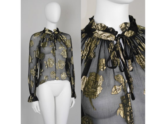 MICHEL GOMA 1970s 1980s Vintage Black & Gold Silk… - image 1