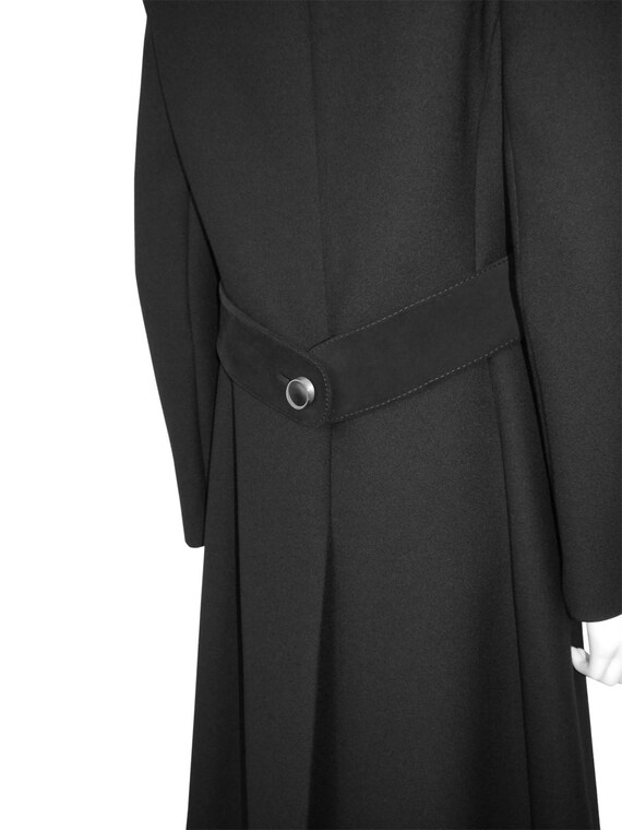 PIERRE CARDIN 1960s Vintage Mod Coat Black Wool Suede Leather Midi