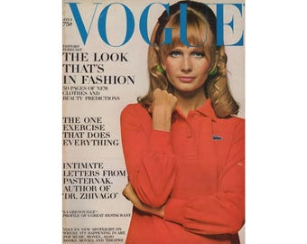 VOGUE US January 1st 1968 Vintage Fashion Magazine 1960s Retro Birthday Anniversary Christmas Gift Present Photos Ads Advertisements