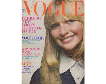 VOGUE US February 15th 1970 Vintage Fashion Magazine 1960s Retro Birthday Anniversary Christmas Gift Present Photos Ads Advertisements