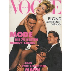 VOGUE GERMANY August 1991 Vintage Fashion Magazine 1990s Retro Birthday Anniversary Christmas Gift Present Photos Ads Advertisements