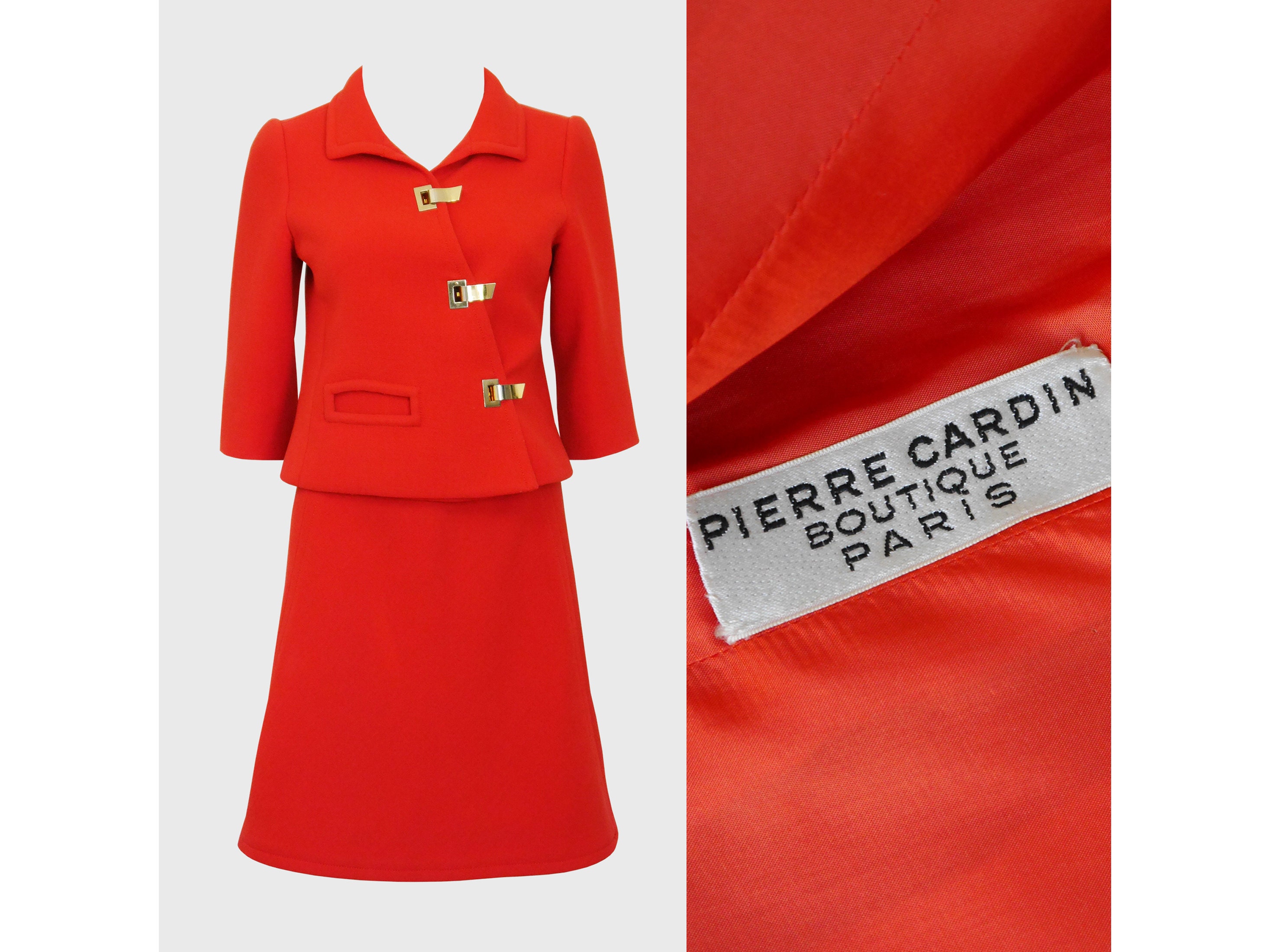 PIERRE CARDIN C. 1967 Cosmocorps Collection Documented 1960s Vintage Suit Skirt Jacket Space Age Red Size XS Us 2 4 Etsy
