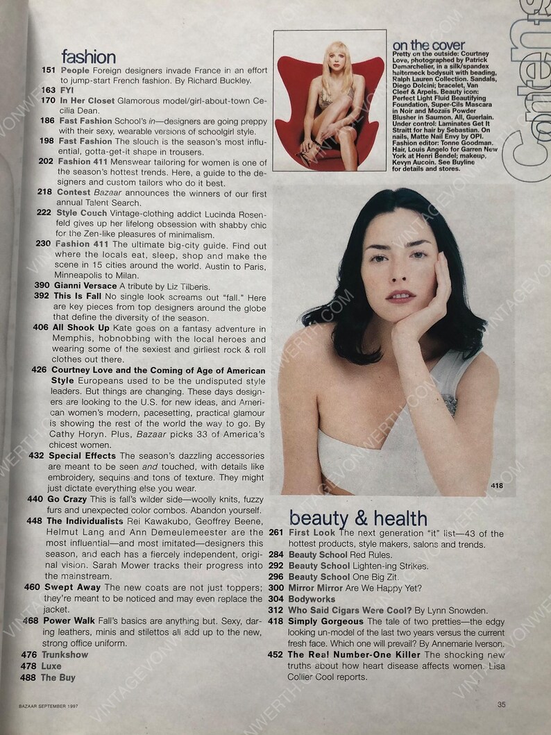 May include: A magazine cover featuring a model with long dark hair and a white tank top. The cover text reads "on the cover" and "beauty & health".