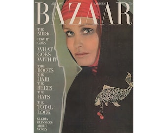 Harper's Bazaar USA augusti 1970 Vintage modemagasin 1970-talet Retro födelsedag jubileum julklapp present foton annonser annonser