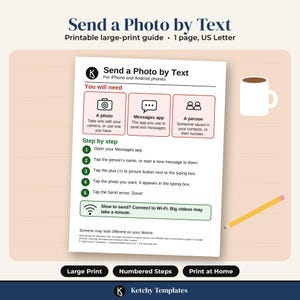 Send a Photo by Text Guide for Seniors, iPhone & Android Large Print Printable