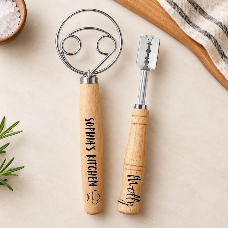 Custom Wooden Kitchen Utensils,bread Lame and Danish Dough Whisk Set ...