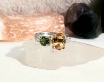 Size 8 Citrine and Peridot Sterling Silver Ring