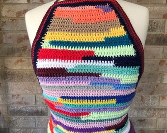 Festival Multicolor Crochet Crop Top Hippie Gypsy Mesh Halter - Etsy