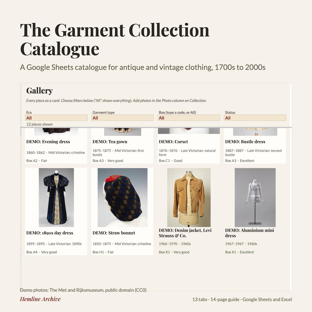 Vintage Clothing Inventory Tracker, 1700s to 2000s Fashion Catalog ...