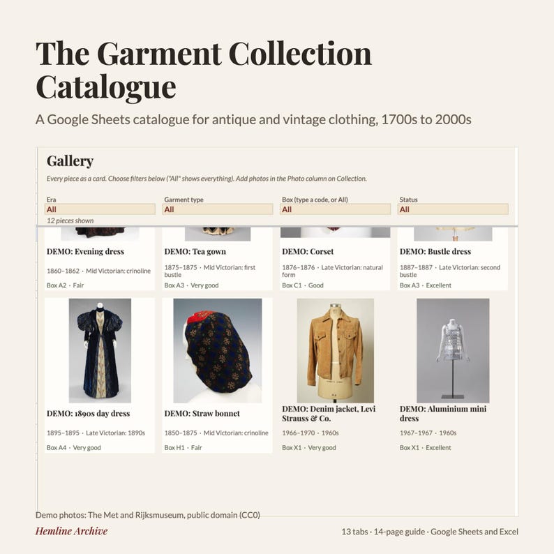 Vintage Clothing Inventory Tracker, 1700s to 2000s Fashion Catalog ...