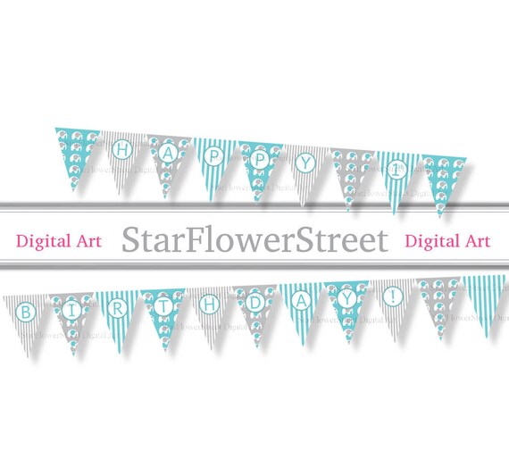 Happy Birthday Banner 1st Elephant Turquoise Boy First Etsy