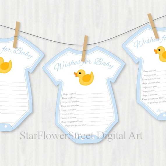 Duck Baby Shower Decorations Wishes For Baby Blue Yellow Duckie Rubber Ducky Wishes Boy Games Printable Download Advice Cards Sprinkle Cards