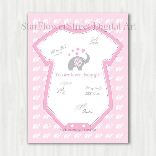 Baby Shower Guest Book Elephant Theme Pink Clothesline Alternative
