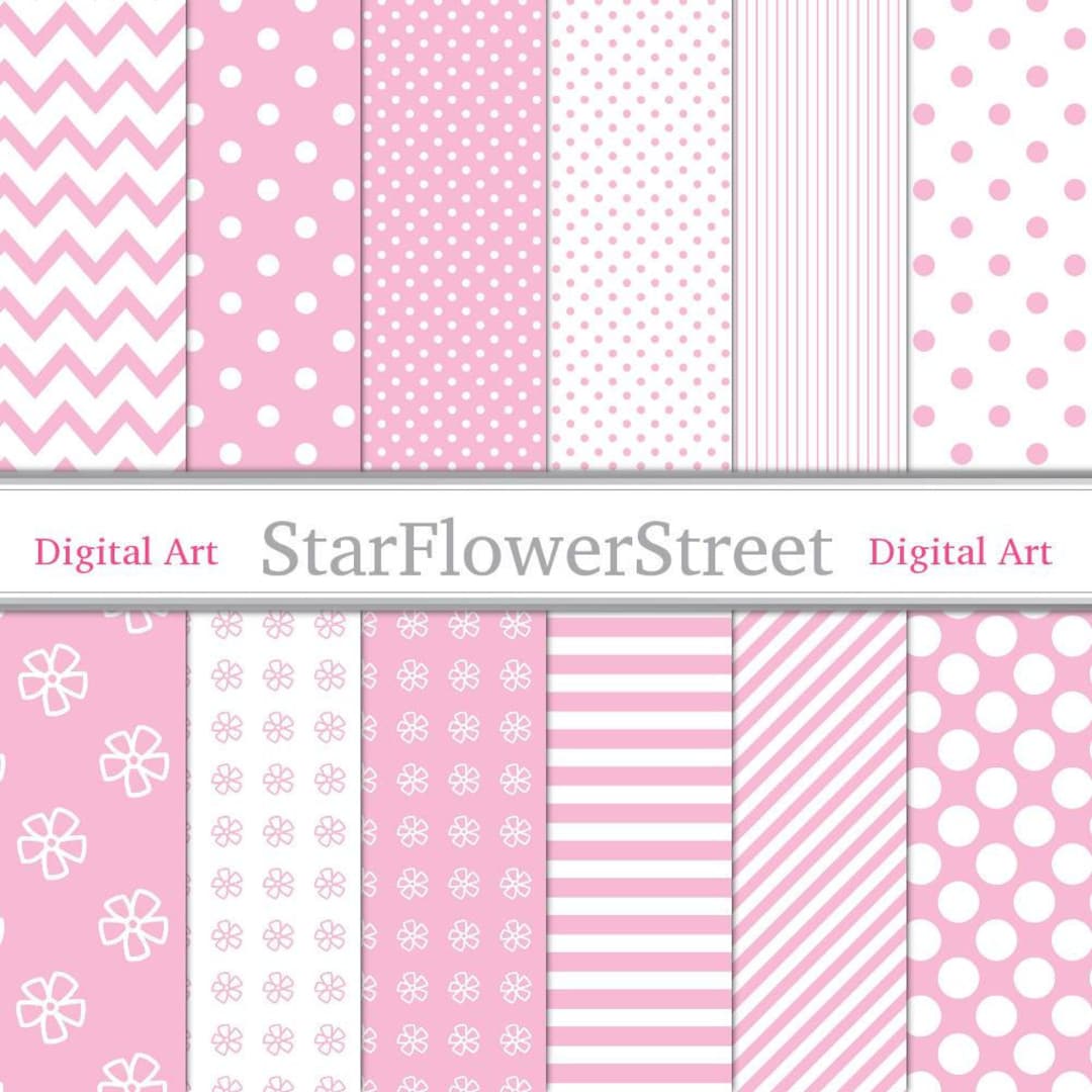 Pink Baby Girl Patterns Digital Paper - Printable Polka Dot Striped ...