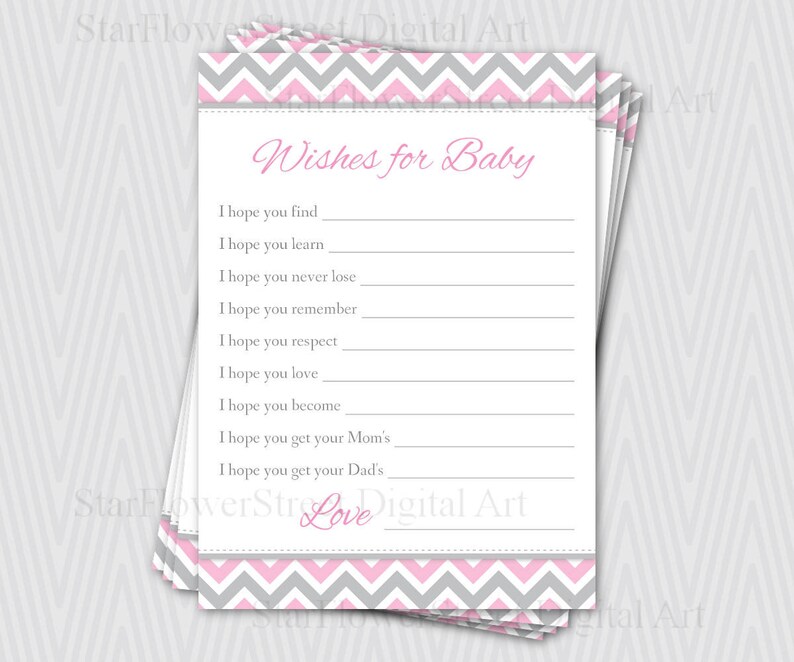 Wishes For Baby Girl Chevron Soft Baby Pink Grey Gray Cards Etsy