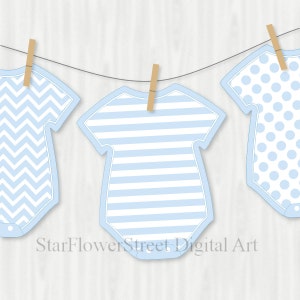 Blue Baby Shower Decorations Banner Wishes for Baby boy cut out printable pattern digital instant download bunting clothes line clothesline
