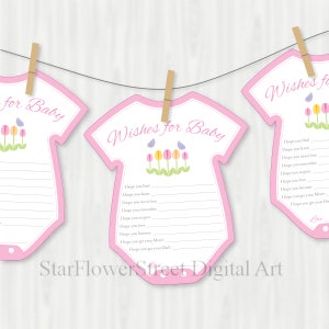 Spring Baby Shower Decorations garden pink clothes line banner wishes for baby girl banner decor games instant download printable cut out