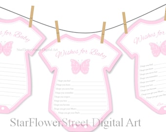 Butterfly Baby Shower Decorations pink wishes for baby white girl cut out décor games instant download printable