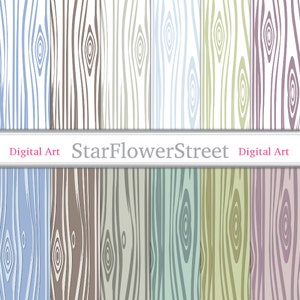 Papel digital de madera, álbum de recortes: patrón de vetas de madera, fondo de colores neutros azul, verde, rosa y marrón, patrones de 12 x 12 para álbumes de recortes de otoño
