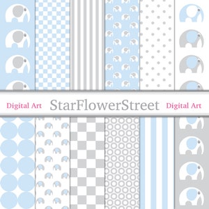 Elephant Digital Paper Scrapbook Background - baby blue grey gray baby boy patterns scrapbooking 12x12