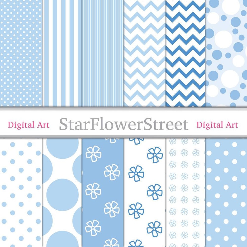 Light Blue Digital Paper Patterns powder blue and white Etsy