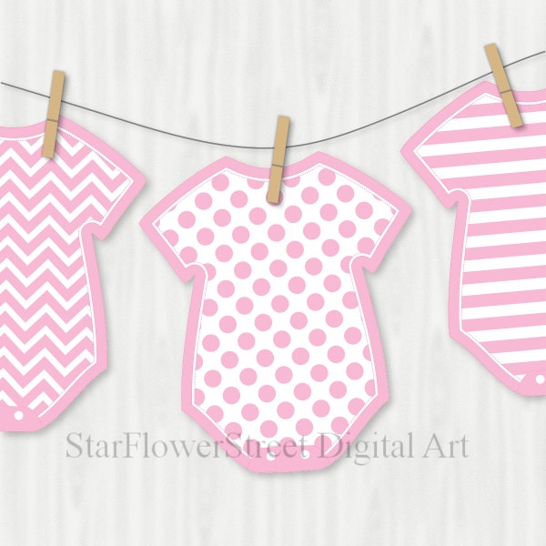 Baby Shower Decorations Banner Wishes for Baby girl cut out pink printable pattern digital instant download bunting clothes line clothesline