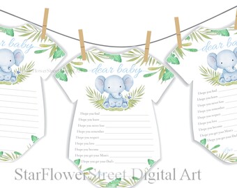 Jungle Elephant Decorations Safari Animals Baby Shower Printable Green Boy Blue Wishes For Baby Dear Baby
