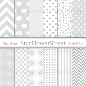 Carta digitale bambino grigio Scrapbook stampabile Carta Ragazzo grigio stella chevron pallido morbido a quadretti pois nuvola striscia modelli Download immediato