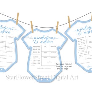 Conseils de prédictions de naissance Cartes imprimables pour baby shower Guirlande d'activités Body Garçon bleu Jeu Décoration