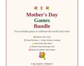 Pack de jeux imprimables pour la fête des mères : 5 jeux pour une fête réussie, Qui connaît le mieux sa maman ?, Pictionary avec des émojis (tribal), Téléchargement PDF instantané