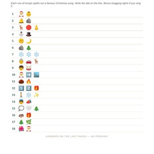 Jullekpaket utskrivbart, 5 familjejulfestspel, jultrivia med emoji-pictionary, skattjakt, direktnedladdning i PDF-format bild 4