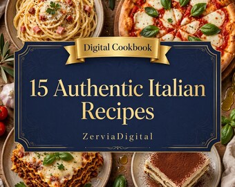 Italian Cookbook PDF: 15 Authentic Recipes — Carbonara, Margherita Pizza, Lasagna, Tiramisu | Digital Download