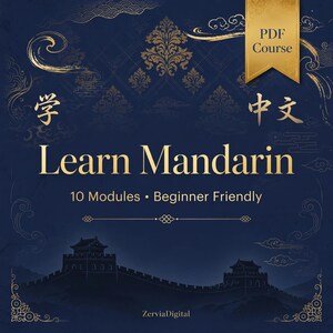 Learn Mandarin Chinese PDF Course | Beginner Study Guide: Pinyin, Tones & Conversations | Self-Study Workbook