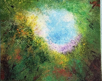ORIGINEEL — Schilderij Boomholte, Abstracte textuur, Acryl op canvas 20x20 cm door Qian, Uniek kunstwerk voor aan de muur