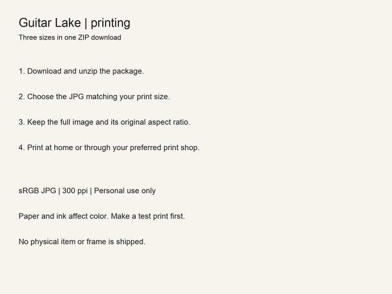 Printing guide for the Guitar Lake digital download