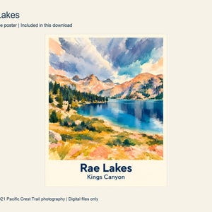 Rae Lakes place-name poster with a cream border
