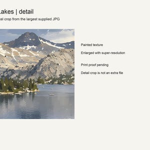 Close detail of the Rae Lakes artwork showing the painted clouds and granite